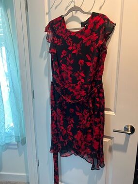 Shelby & Palmer Black Midi Dress with Red Floral Print